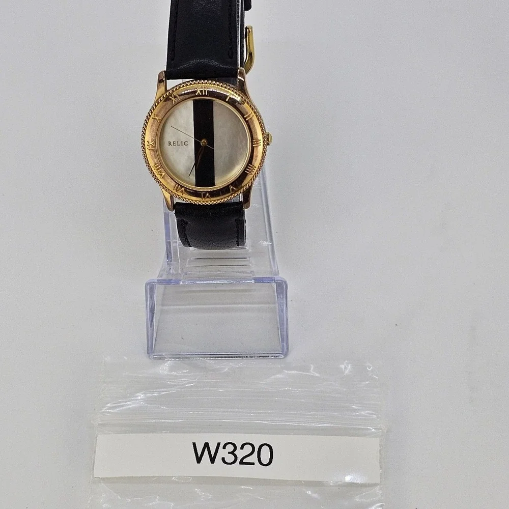 Relic Women Watch 32MM White Black Dial Black Leather Bands Up to 7